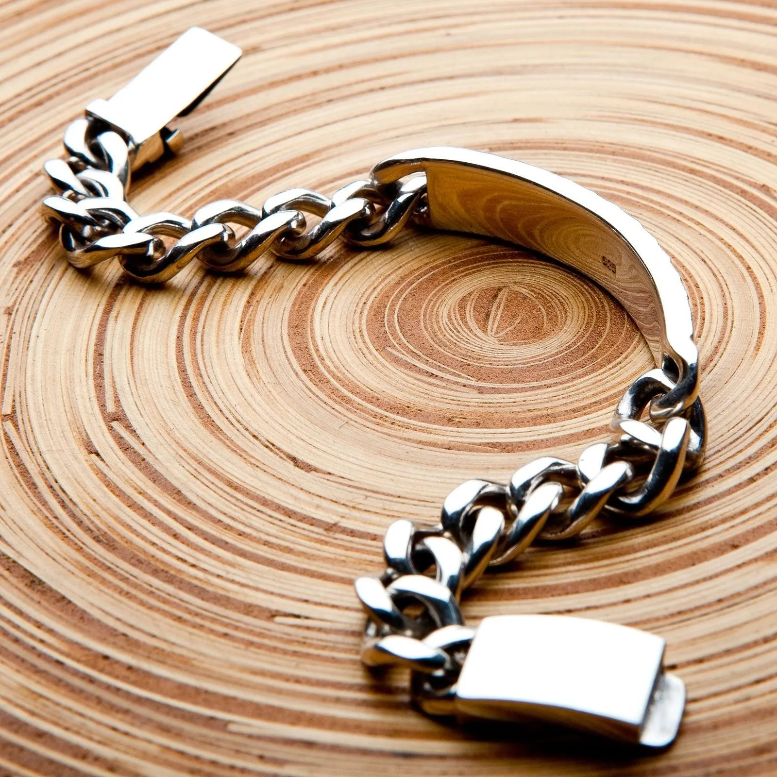 Tribal Hammered 925 Sterling Silver Men's ID Bracelet
