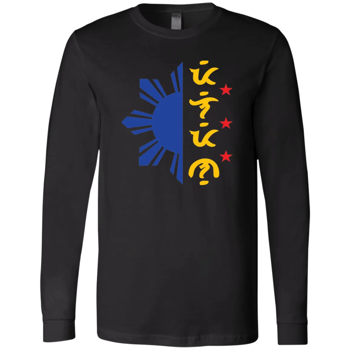 Tricolor Filipino in Baybayin Script Half Sun Mens Jersey Long Sleeve T-Shirt