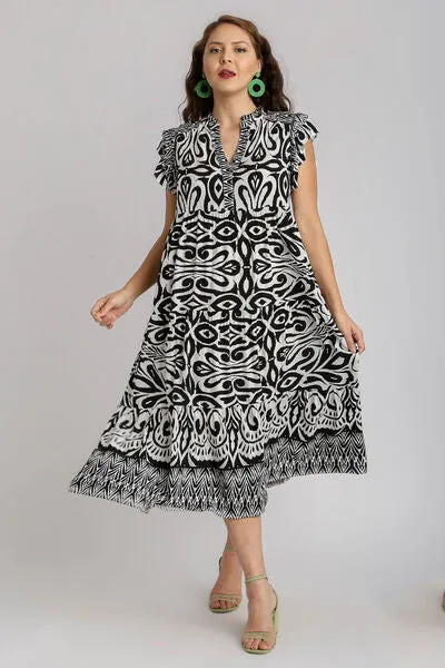 Umgee Black Swirl Midi Dress
