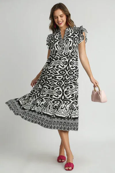 Umgee Black Swirl Midi Dress