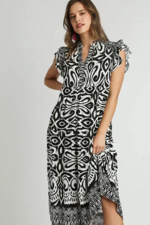 Umgee Black Swirl Midi Dress