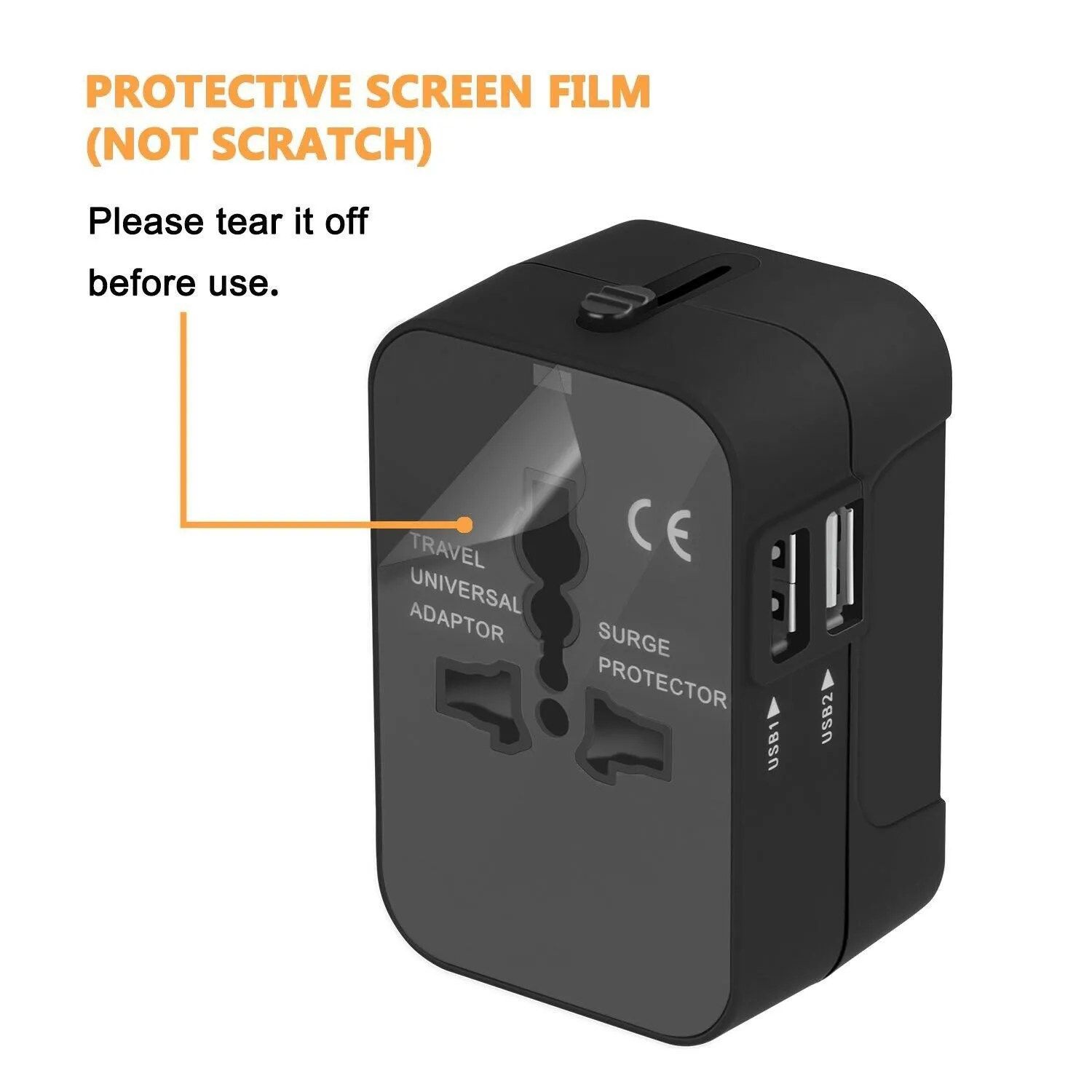 Universal Travel Adapter International Power Outlet Plug 2 USB black