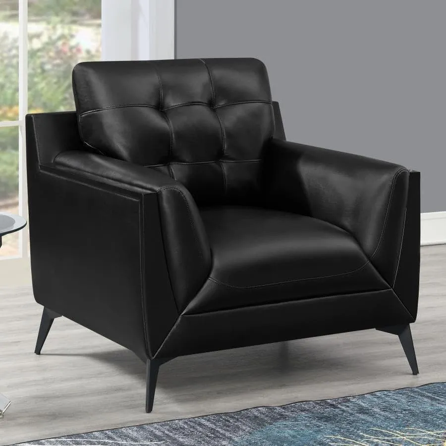 Upholstered Tufted Accent Chair with Track Arms in Black