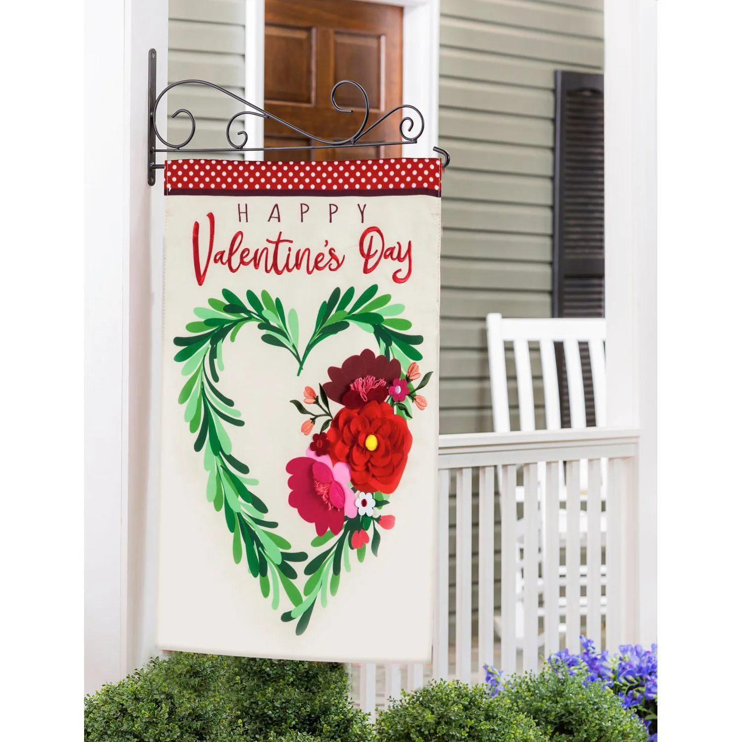 Valentine's Floral Heart Wreath House Applique Flag,159105