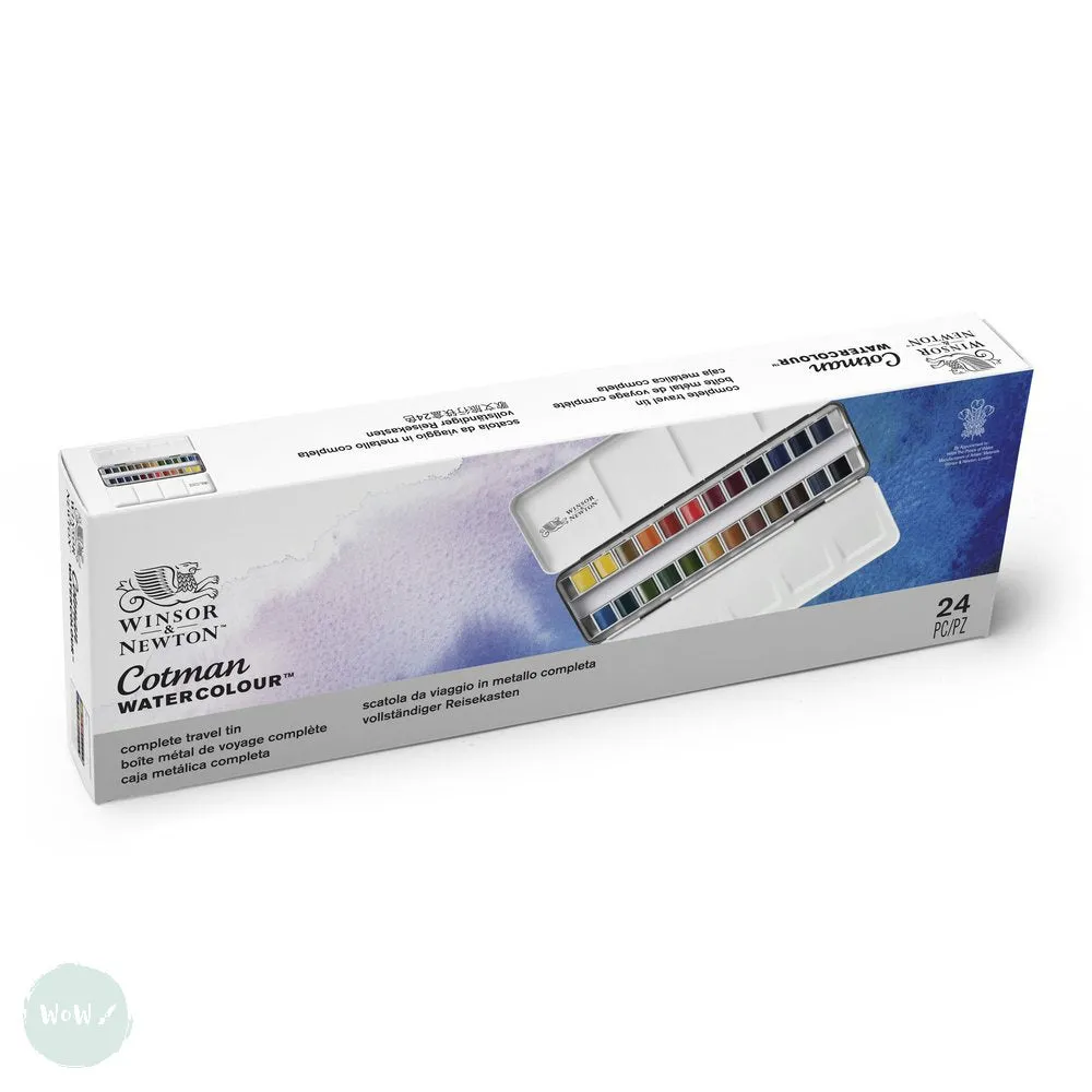 Watercolour Paint Sets - Winsor & Newton COTMAN - COMPLETE TRAVEL TIN - 24 x Half pans