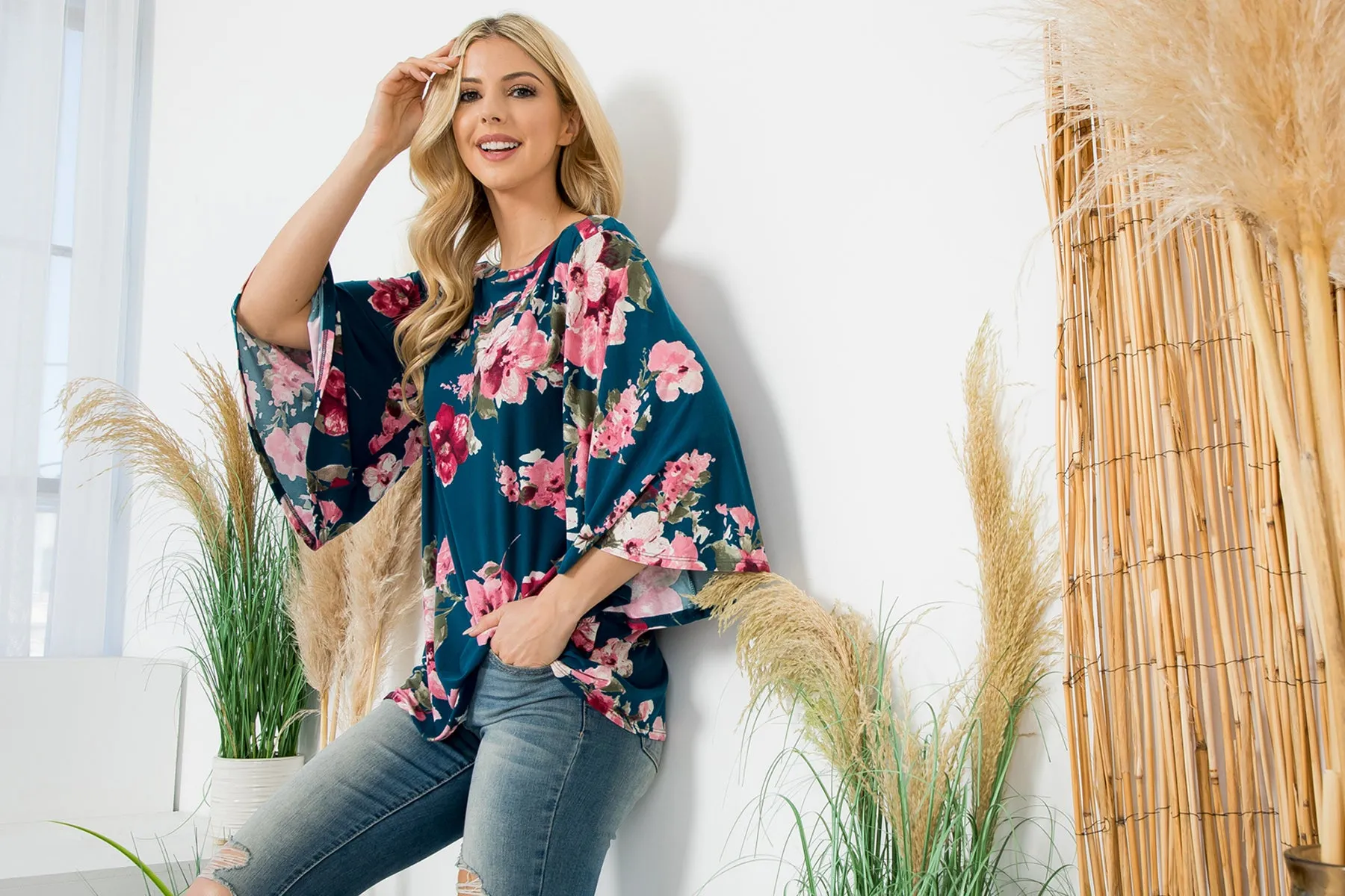 Wide Sleeve Floral Top