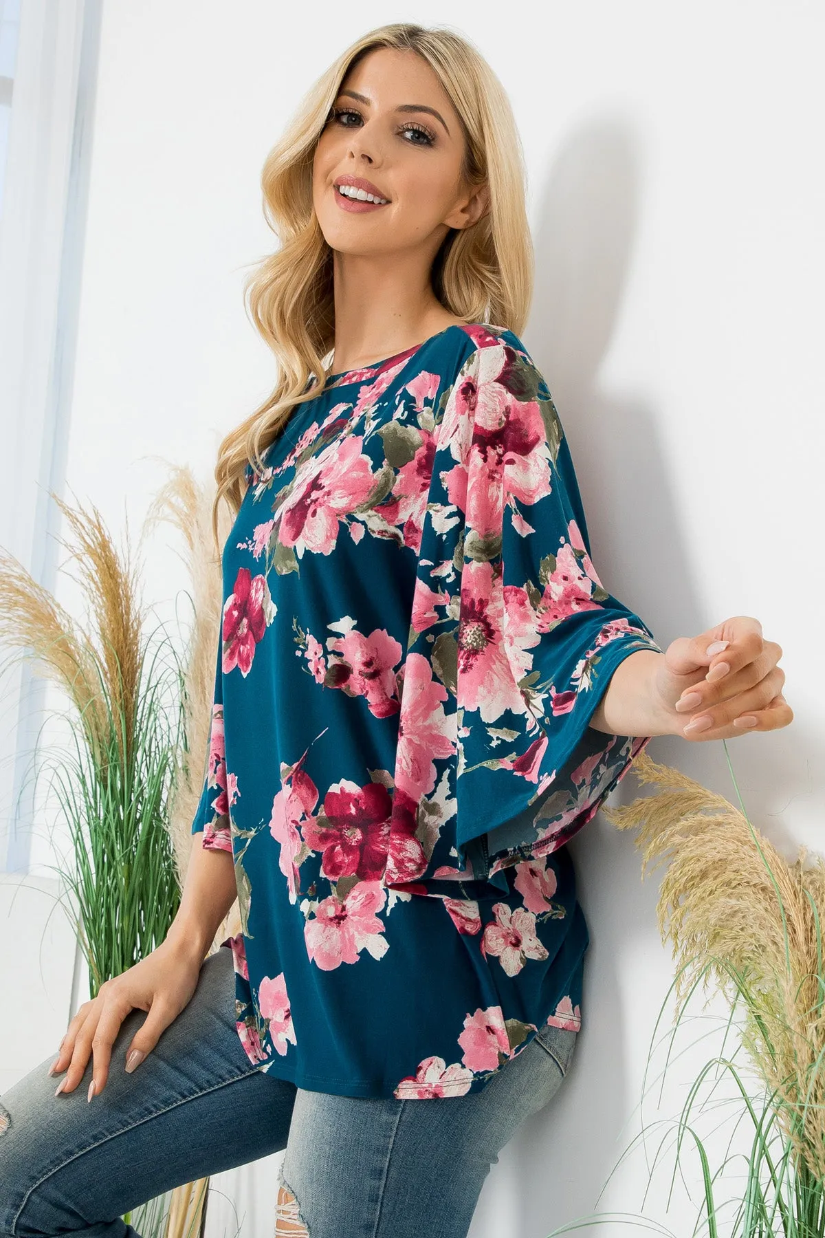 Wide Sleeve Floral Top