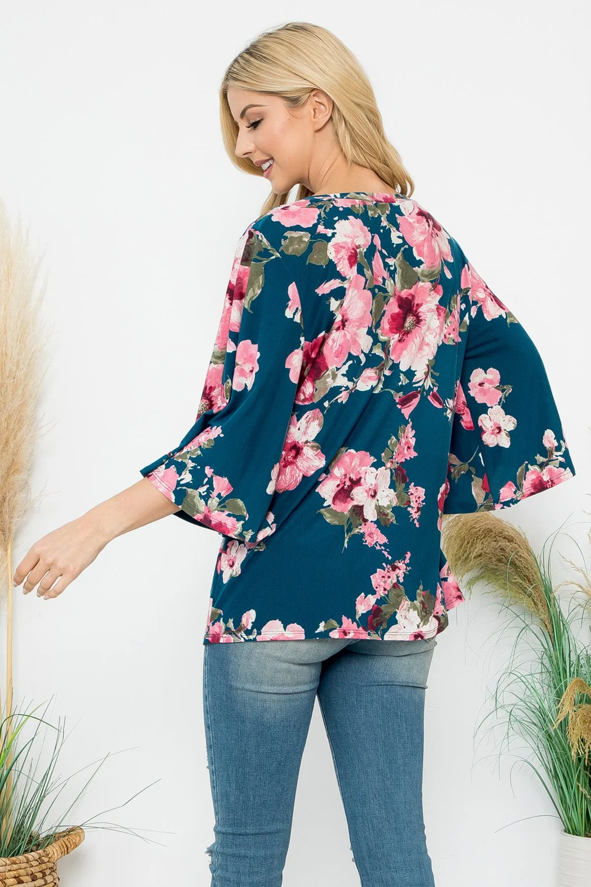 Wide Sleeve Floral Top