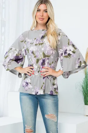 Wide Sleeve Floral Top