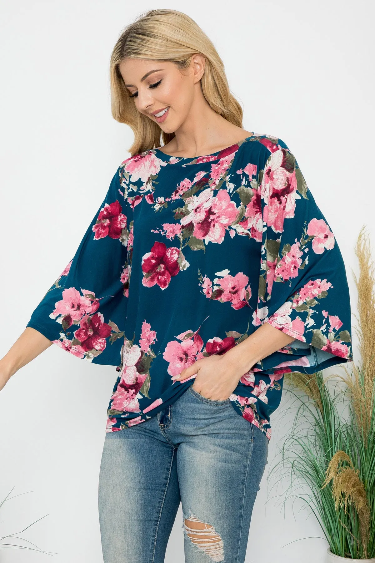Wide Sleeve Floral Top