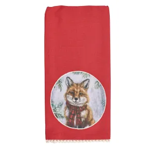 Winter Fox Red Cotton Kitchen Towel