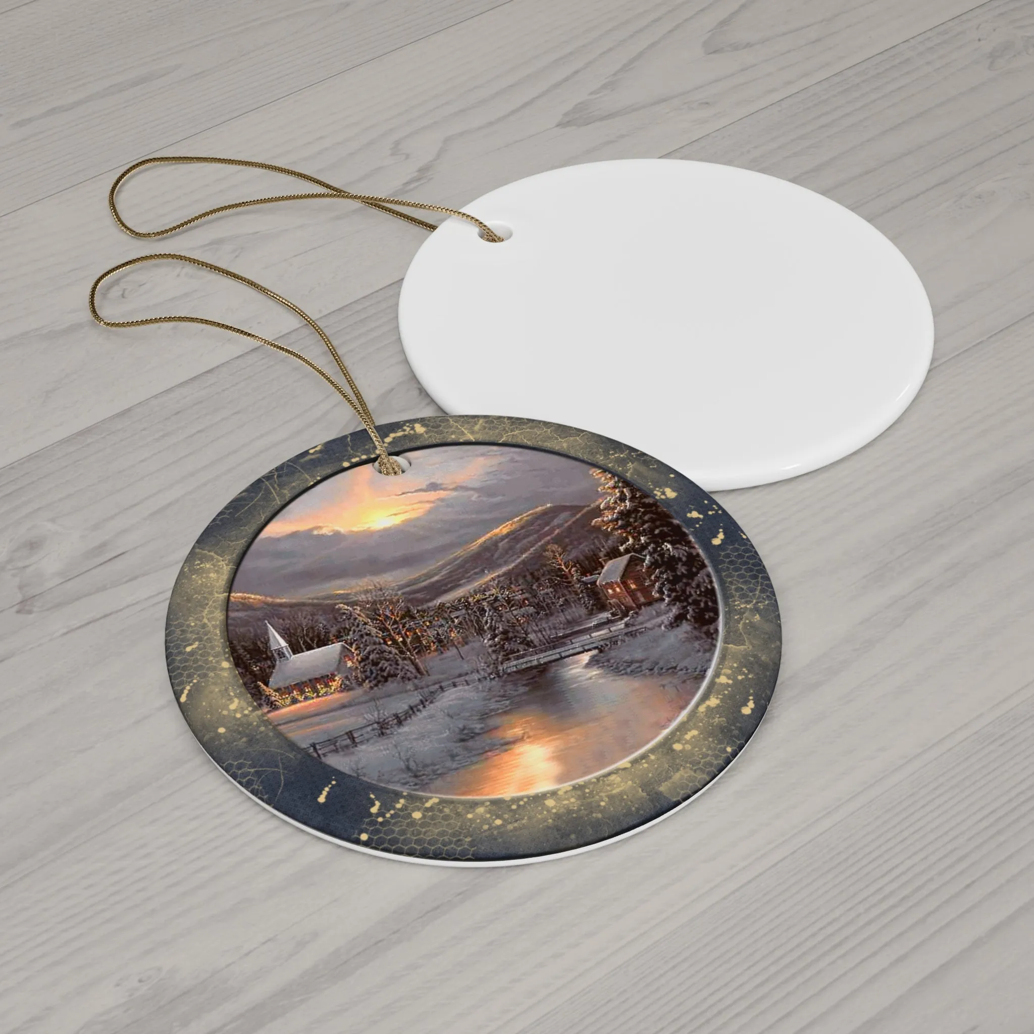 Winter Scene Ceramic Disc Ornament          Item #205404