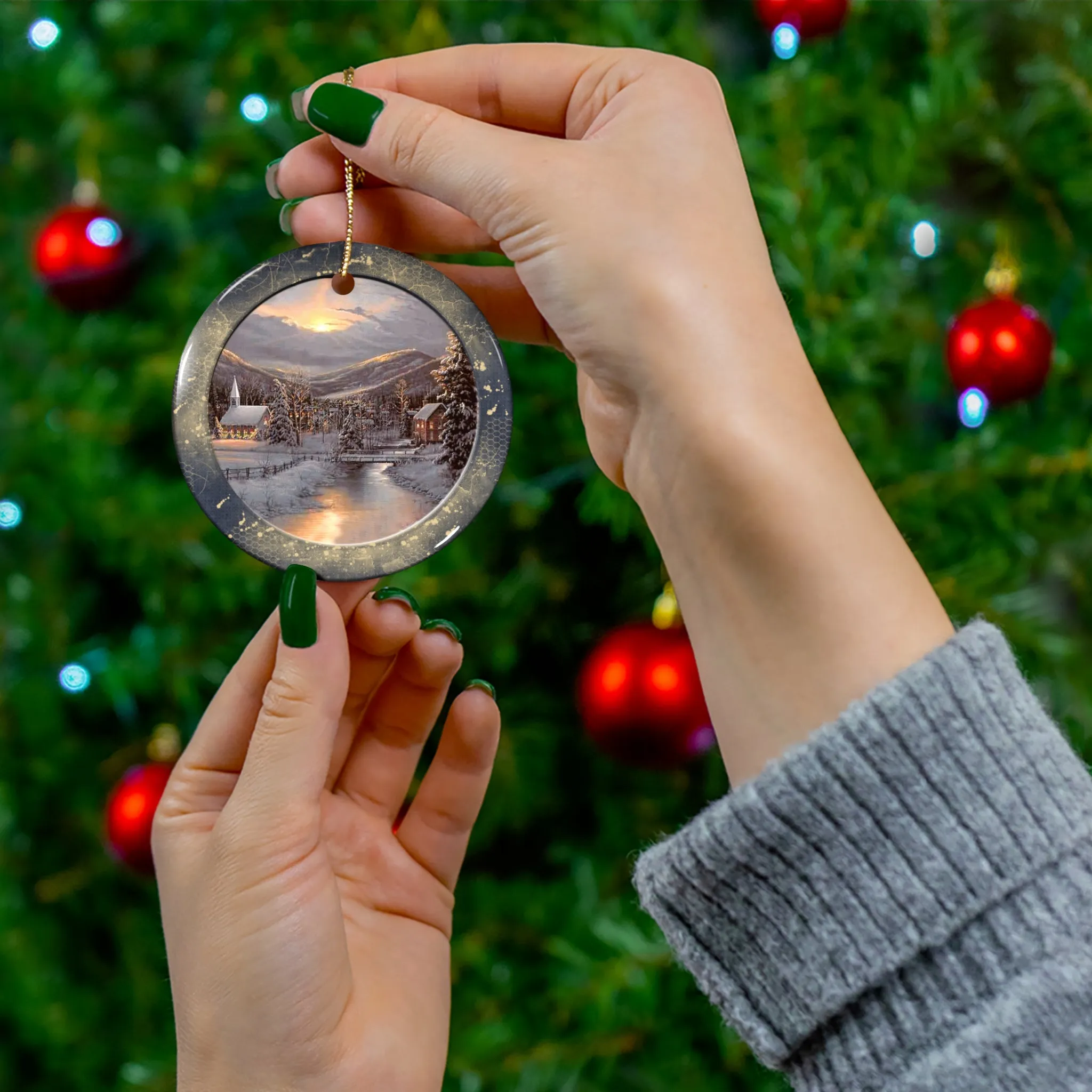 Winter Scene Ceramic Disc Ornament          Item #205404