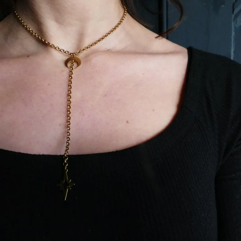Witchy Necklace Set Brass Moon & Stars Necklace Modern Witch Style Moon Child Gifts Wiccan Gifts Modern Witch Necklace Moon Gift