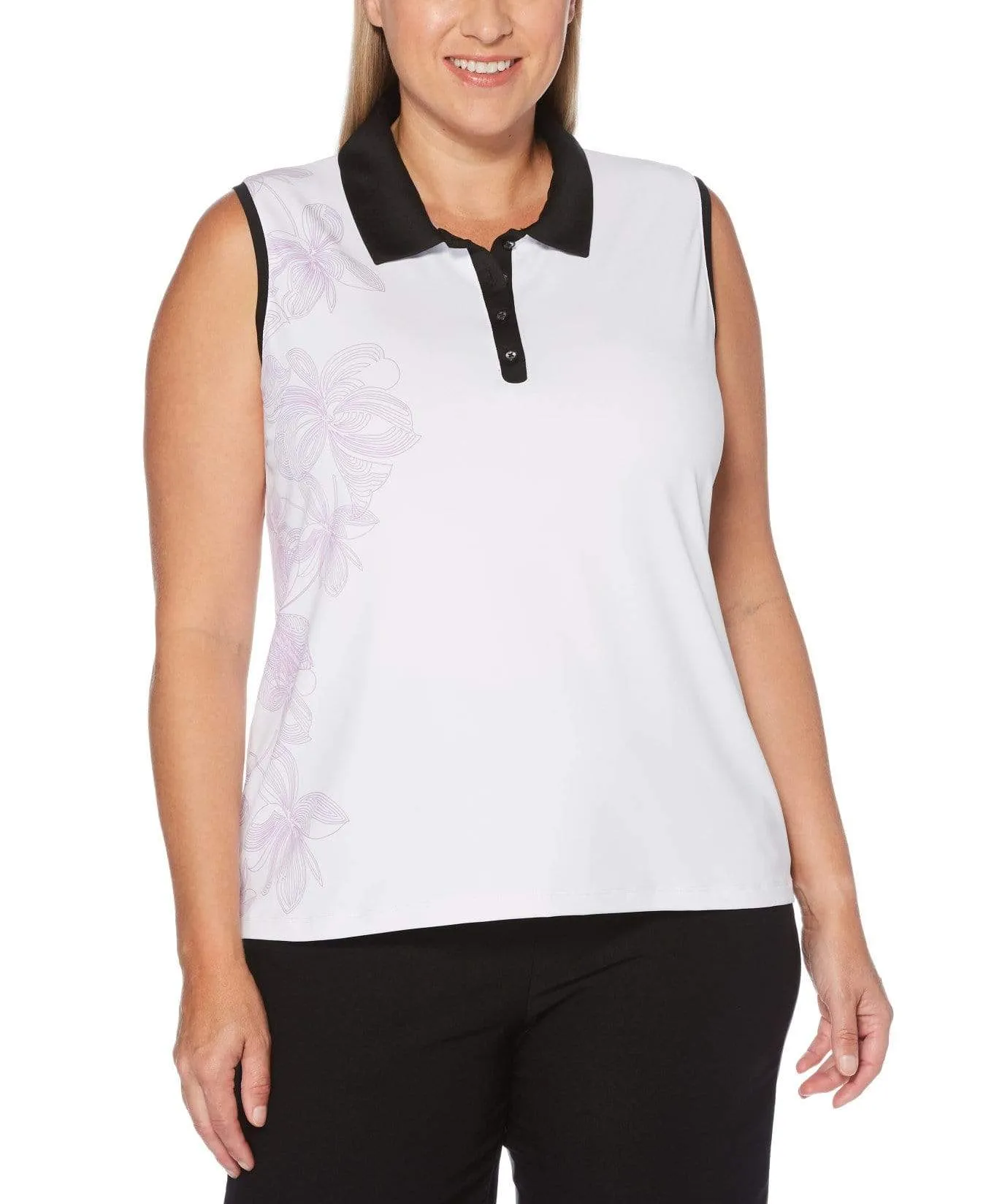 Womens Plus Floral Print Polo