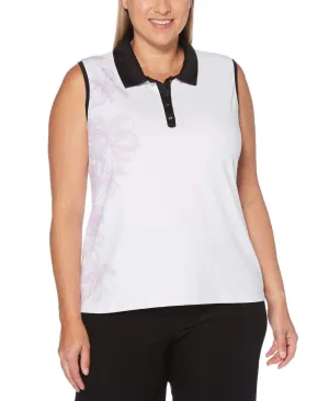 Womens Plus Floral Print Polo