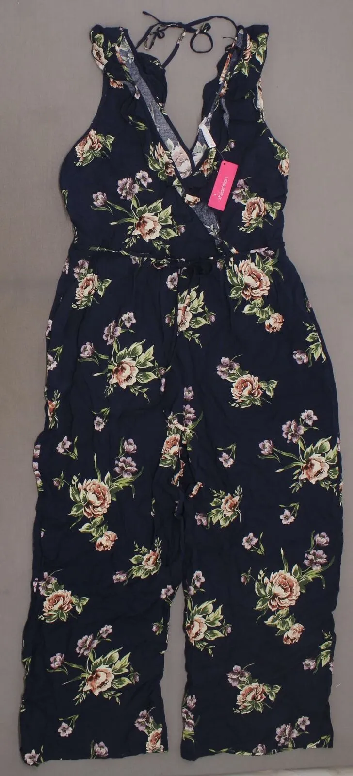 Xhilaration Women's Floral Print Sleeveless Deep V-Neck Ruffle Wrap Cropped Jumpsuit