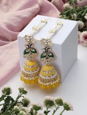 Yellow Color Meenakari Kundan Earrings
