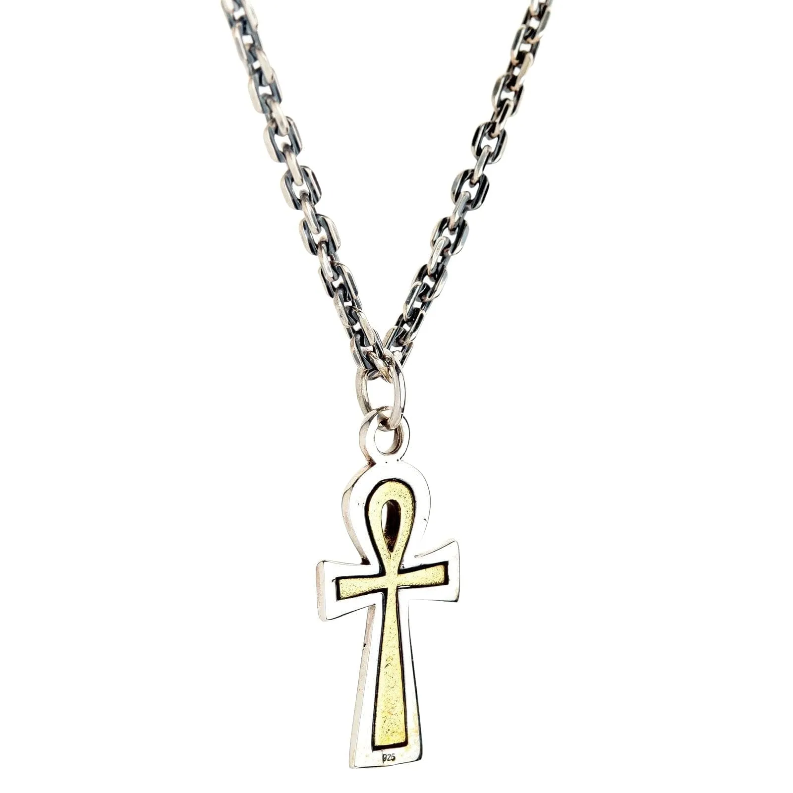 Yellow Gold Ankh Sterling Silver Pendant