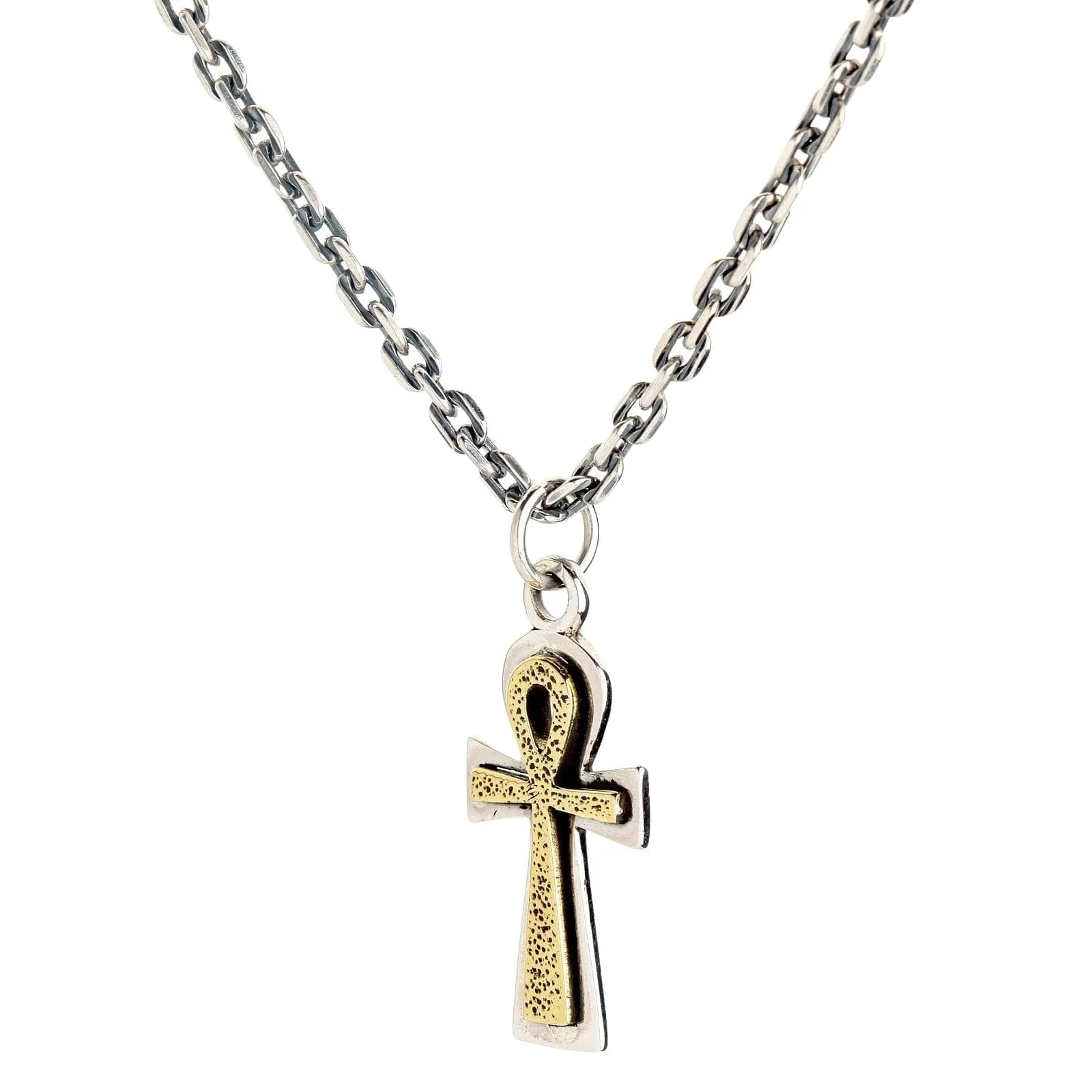 Yellow Gold Ankh Sterling Silver Pendant