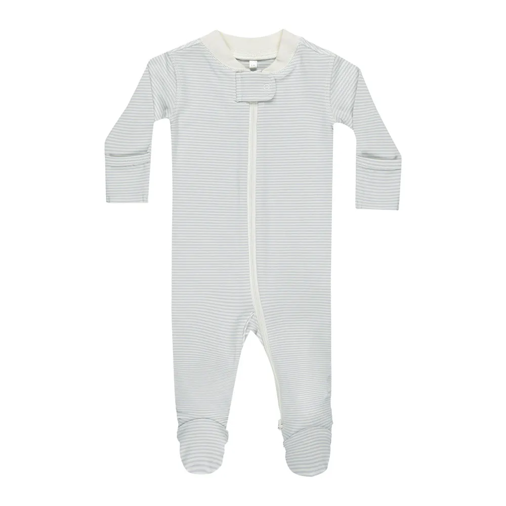 Zip Long Sleeve Sleeper Footie | Sky Micro Stripe